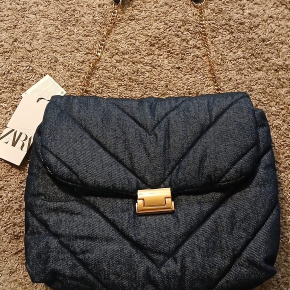 ✨ NWT Zara Quilted Denim Chain Shoulder Bag Designer Inspired Flap Bag - Picture 2 of 6